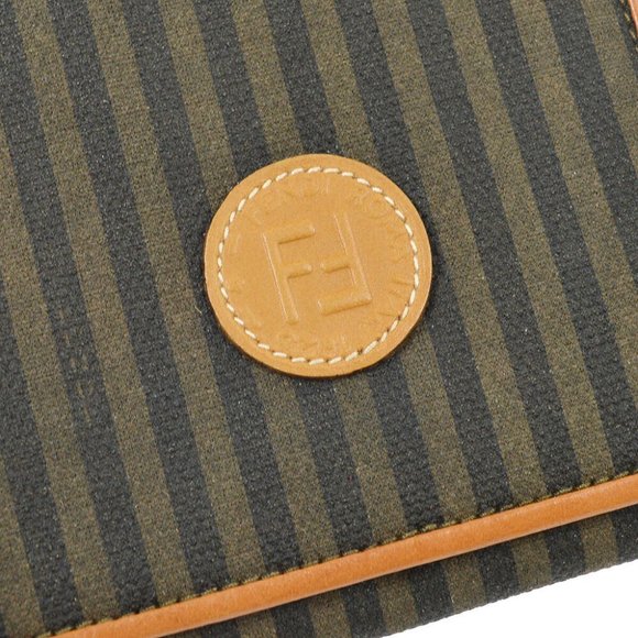 Authentic FENDI Pequin Pattern Shoulder Pochette Purse Bag Brown Canvas - Picture 5 of 11